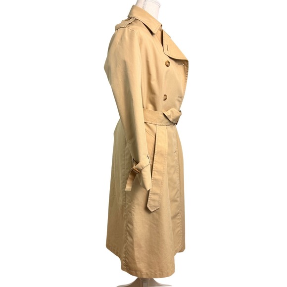 Vintage Long Trench Coat Womens 10 Tan Belted Double Breasted Old Money Preppy - Picture 3 of 12